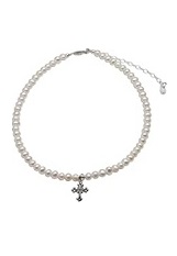 lovely mini silver pearls cross kids necklace